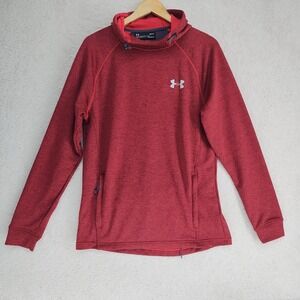 Under Armour Hoodie Mens M ColdGear Fitted Pullover Red Lightweight Long Sleeve